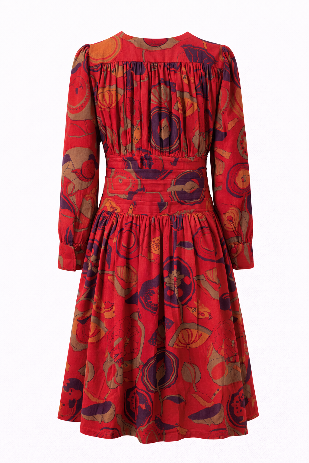 Floral Cotton Midi Dress for Women Long Sleeve V-Neck Linen Blossom Chambray Rose Boho Dress
