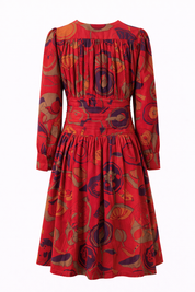 Floral Cotton Midi Dress for Women Long Sleeve V-Neck Linen Blossom Chambray Rose Boho Dress