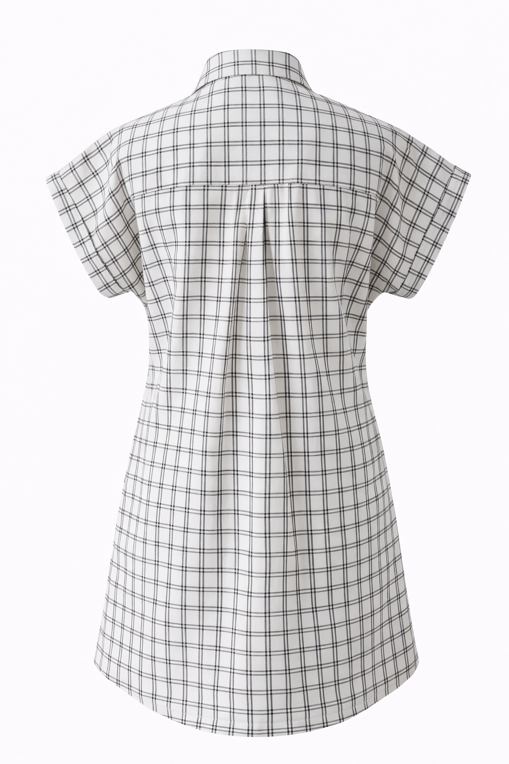 Handwoven Short Sleeve Shirt Dress Women’s Check Cotton Midi Dress