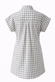 Handwoven Short Sleeve Shirt Dress Women’s Check Cotton Midi Dress