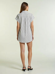 Handwoven Short Sleeve Shirt Dress Women’s Check Cotton Midi Dress