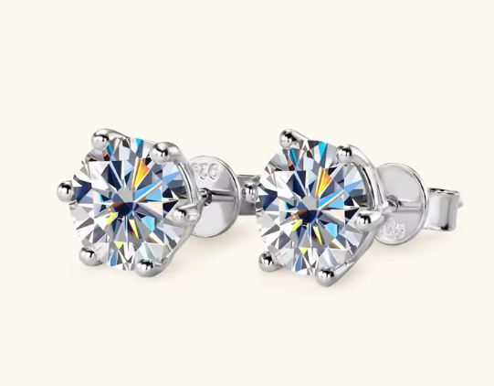925 Silver 6.5MM 1CT Moissanite Stud Diamond Earrings
