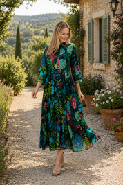 Floral Tropical Print Maxi Dress | Women's Boho Summer Shirt Dress | Vacation Dress