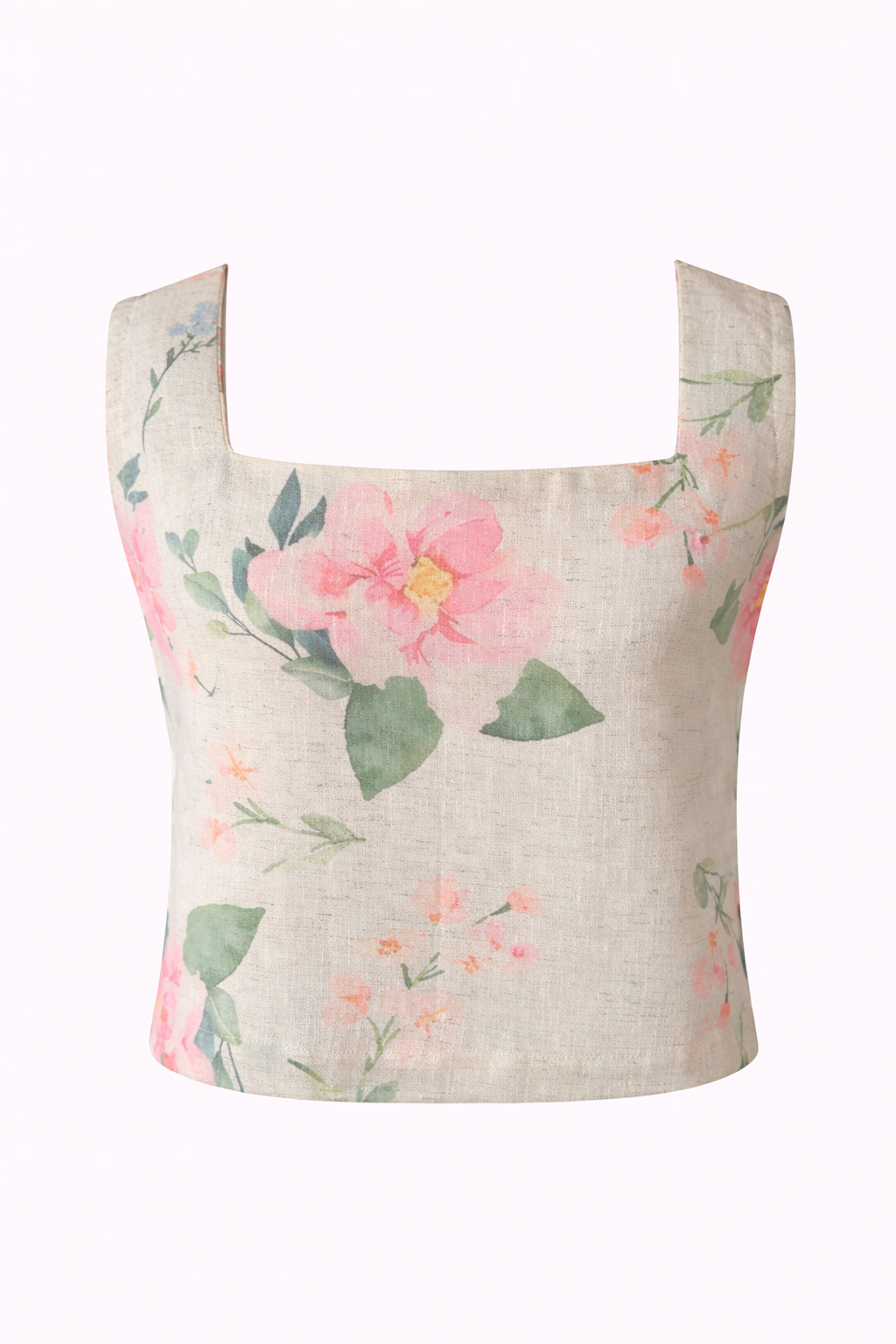 Floral Cotton Linen Co-Ord Set Summer Crop Top High-Waisted Shorts