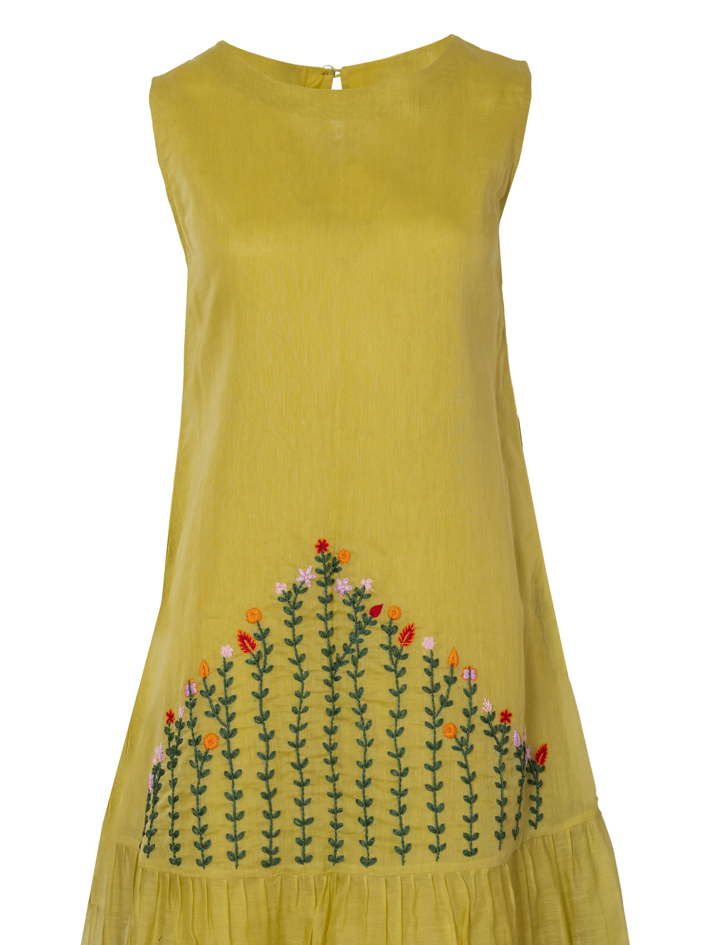 Artisan Hand-Embroidery Scoop-Neck Dress