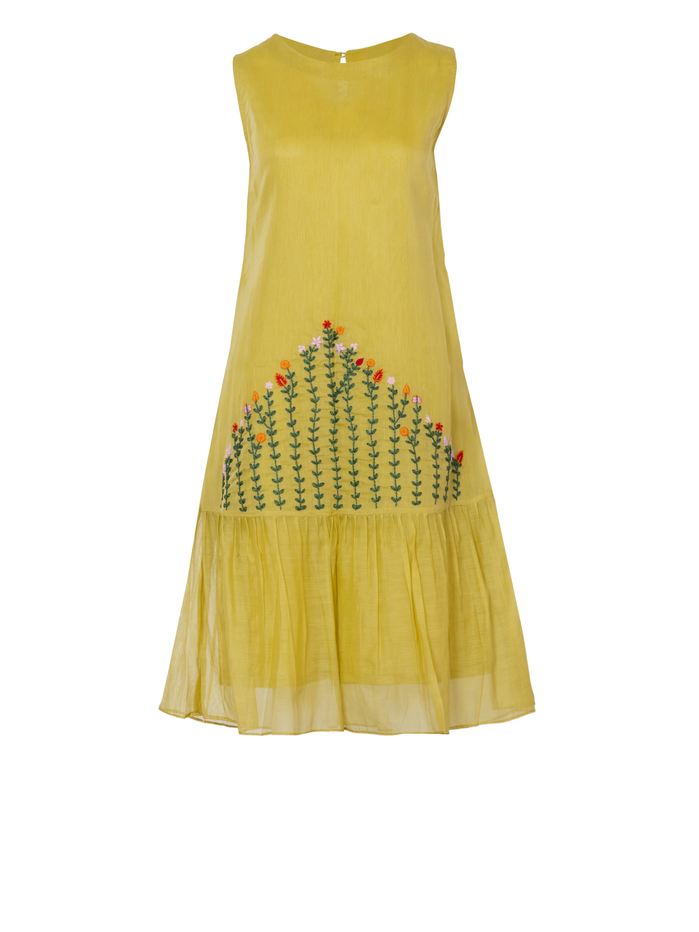 Artisan Hand-Embroidery Scoop-Neck Dress