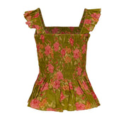 Floral Cotton Smocked Peplum Top for Women