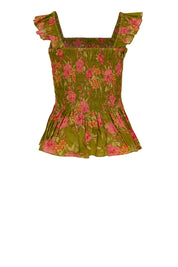 Floral Cotton Smocked Peplum Top for Women