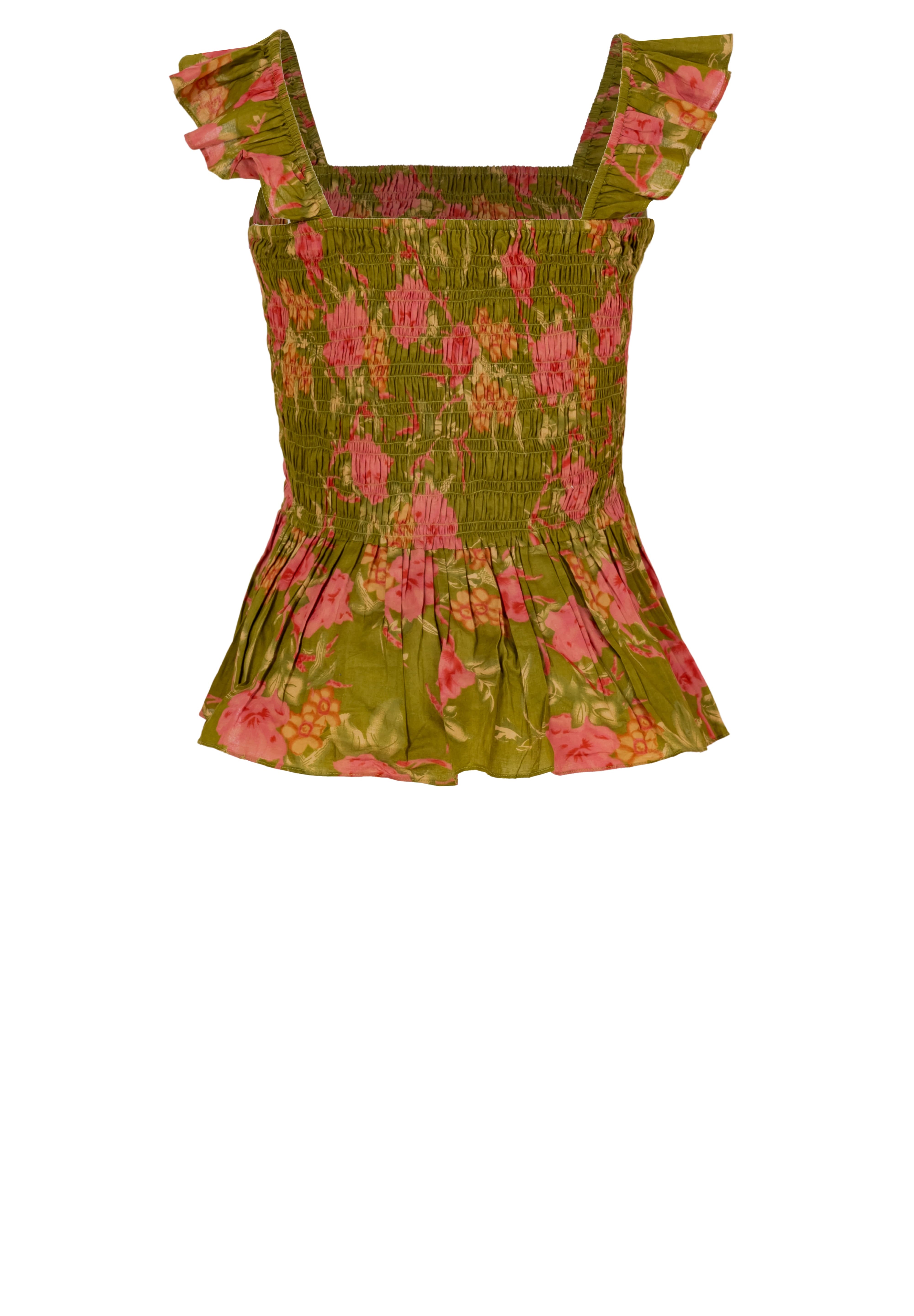 Floral Cotton Smocked Peplum Top for Women