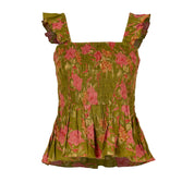 Floral Cotton Smocked Peplum Top for Women