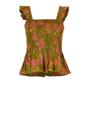 Floral Cotton Smocked Peplum Top for Women