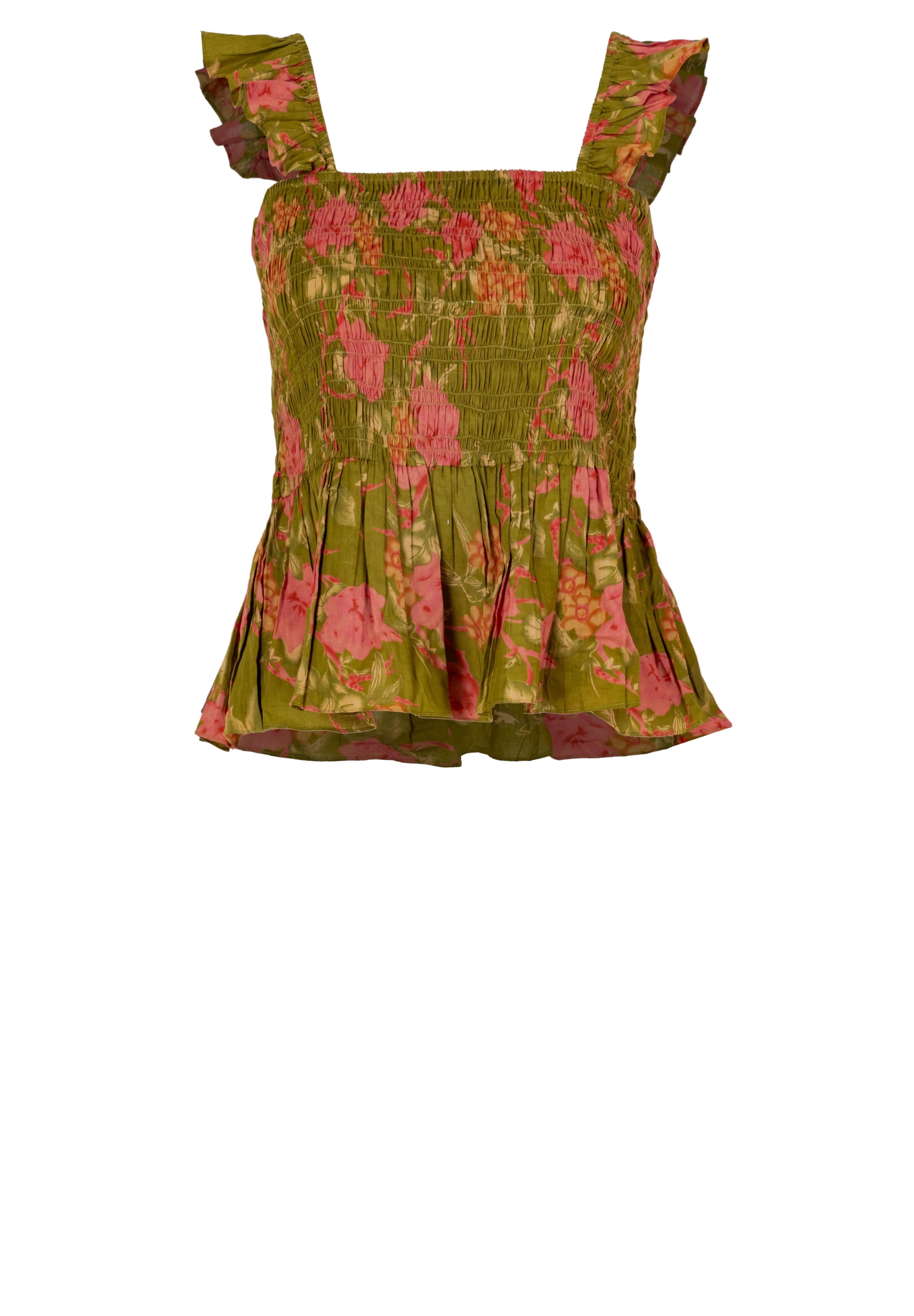 Floral Cotton Smocked Peplum Top for Women