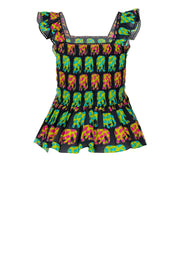 Floral Cotton Smocked Peplum Top for Women