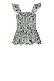 Floral Cotton Smocked Peplum Top for Women
