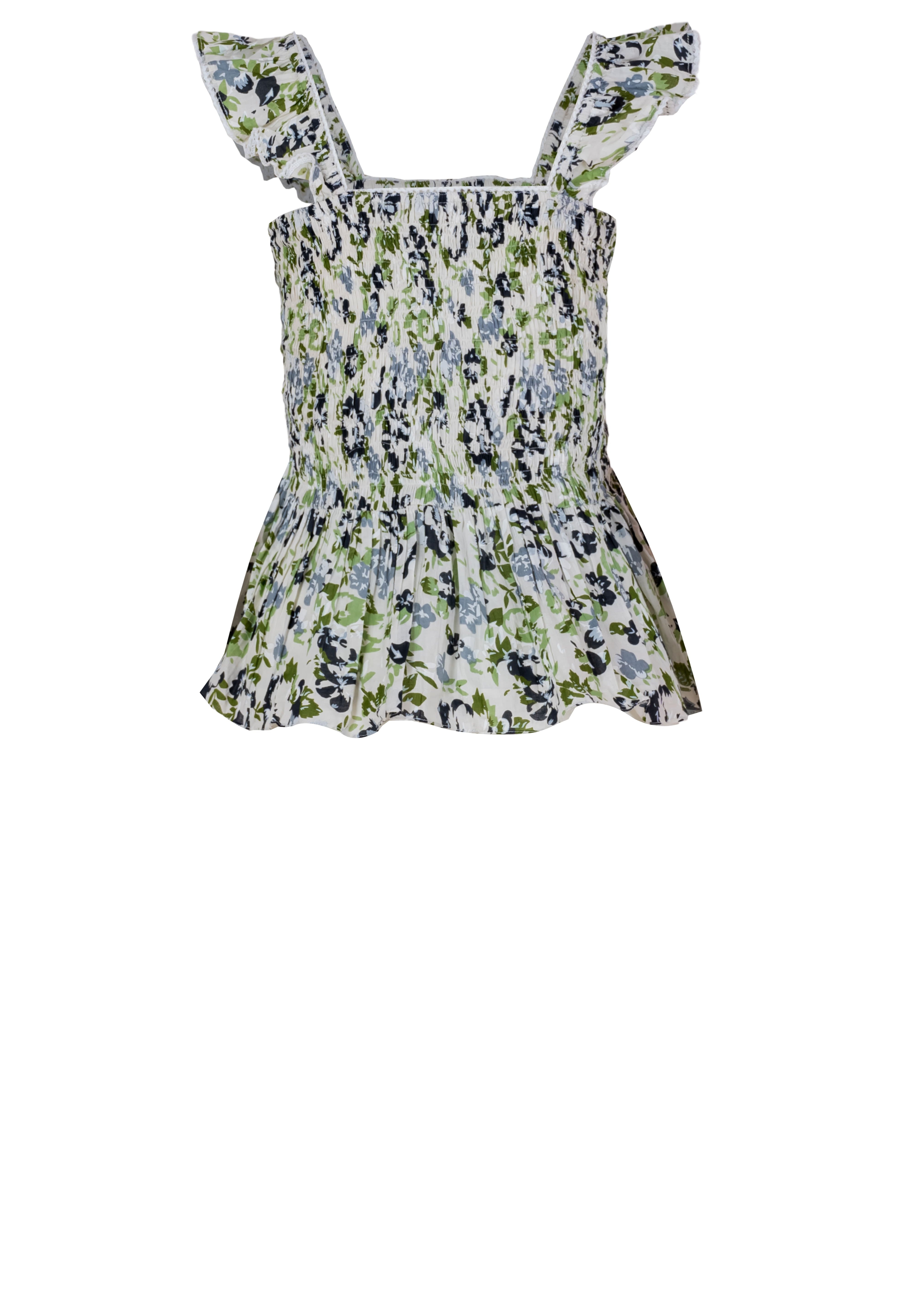 Floral Cotton Smocked Peplum Top for Women