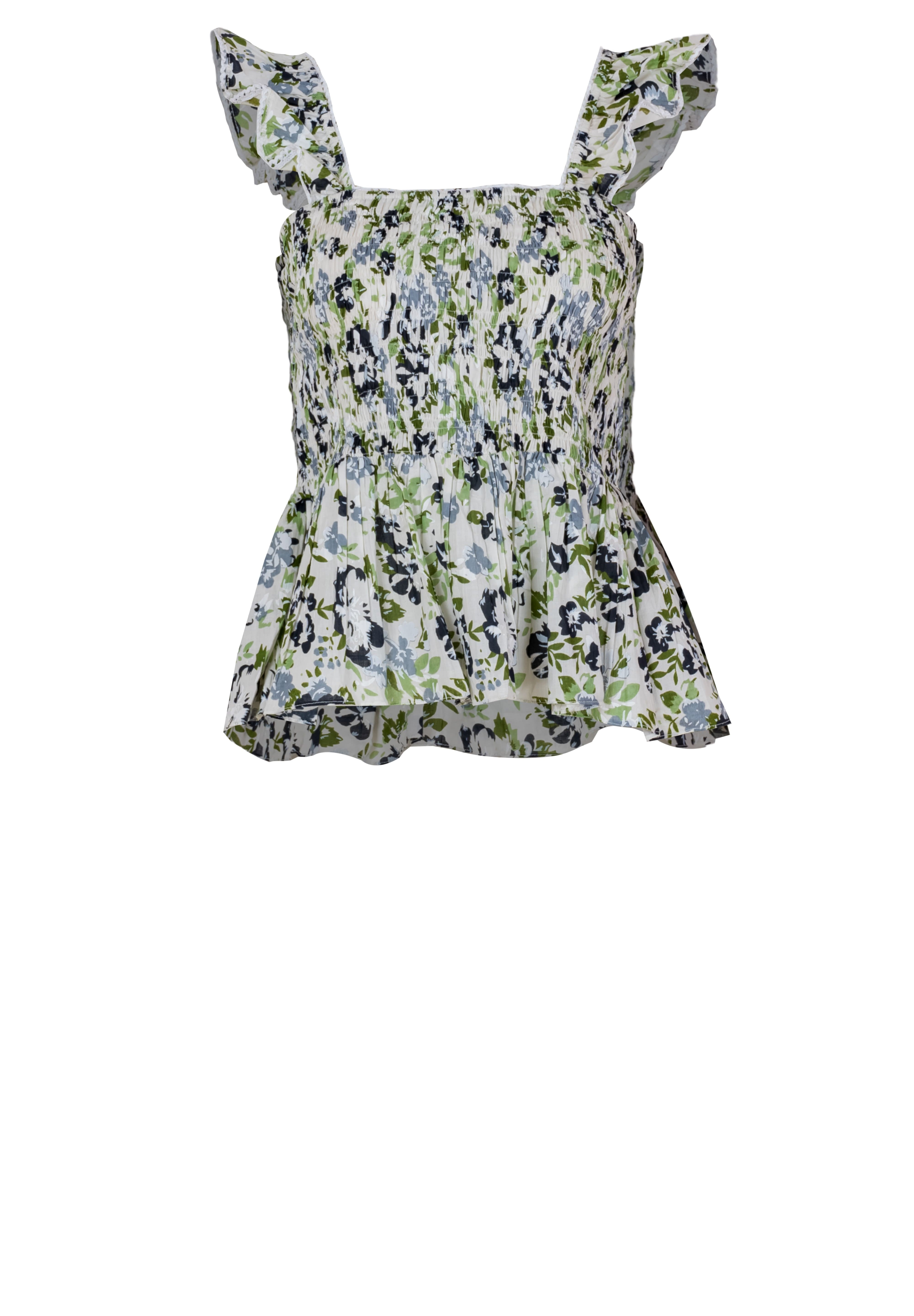 Floral Cotton Smocked Peplum Top for Women