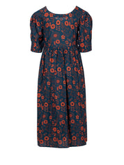 Floral Puff Sleeve Cotton Midi Dress
