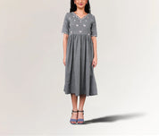 Grey Handwoven Khadi Cotton Dress for Women