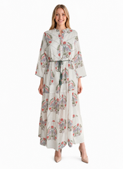 Cotton Boho Floral Print Maxi Dress for Women – Tiered Tassel Tie Summer Dress