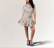 Cotton Jute Floral Mini Dress for Women