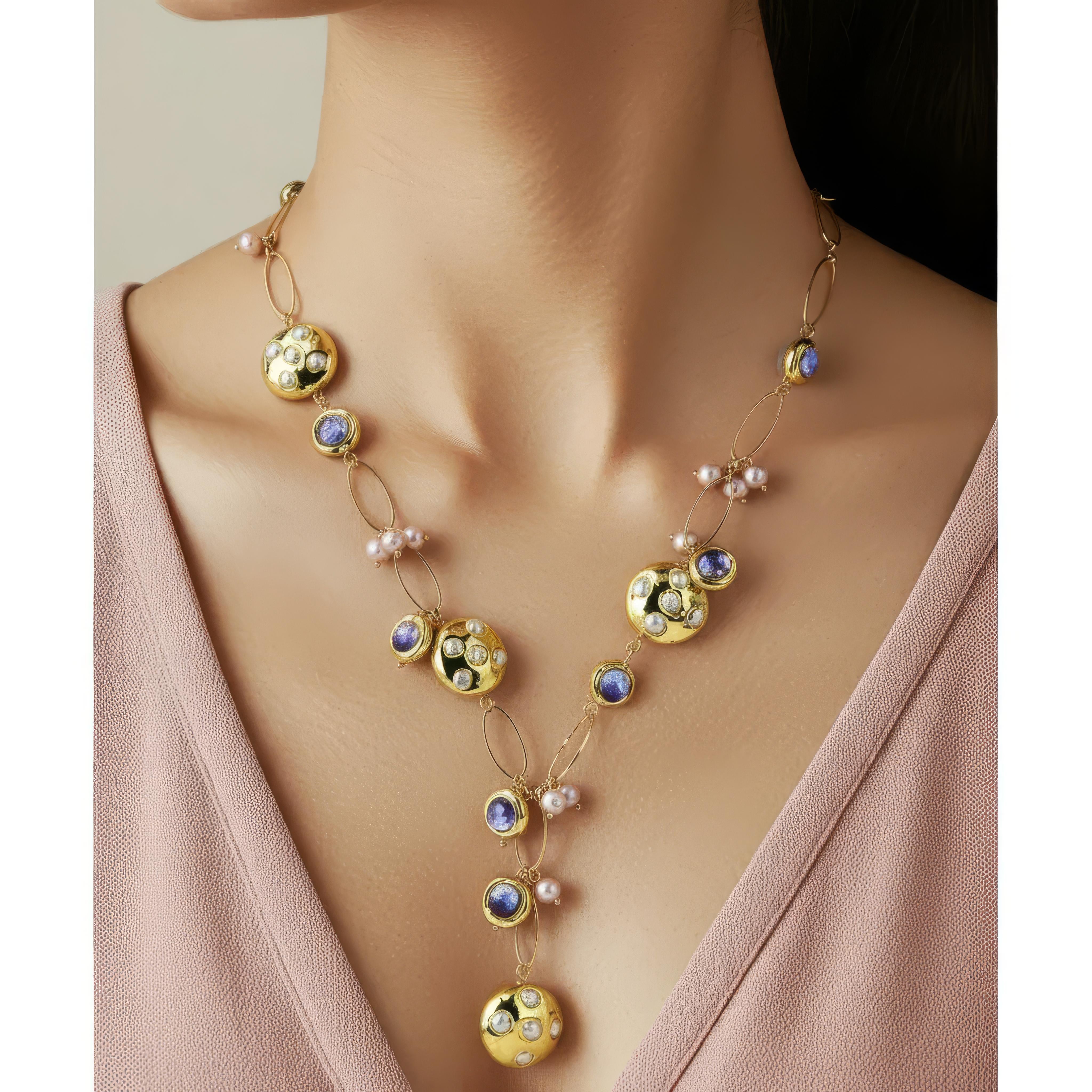 Natural fresh water purple murano glass necklace