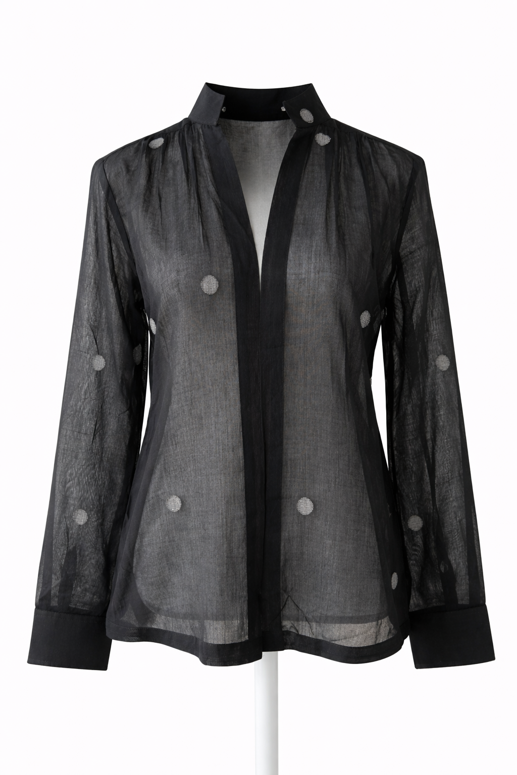Handwoven Jamdani Cotton Top Black Sheer Elegant Blouse with Woven Dot Motifs