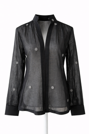 Handwoven Jamdani Cotton Top Black Sheer Elegant Blouse with Woven Dot Motifs