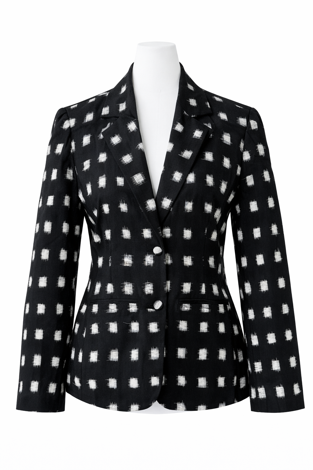 Ikat Cotton Blazer for Women Handwoven Ethnic Jacket Fitted Waist Notch Lapel