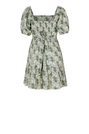 Pure Cotton Floral Puff Sleeve Mini Dress for Women