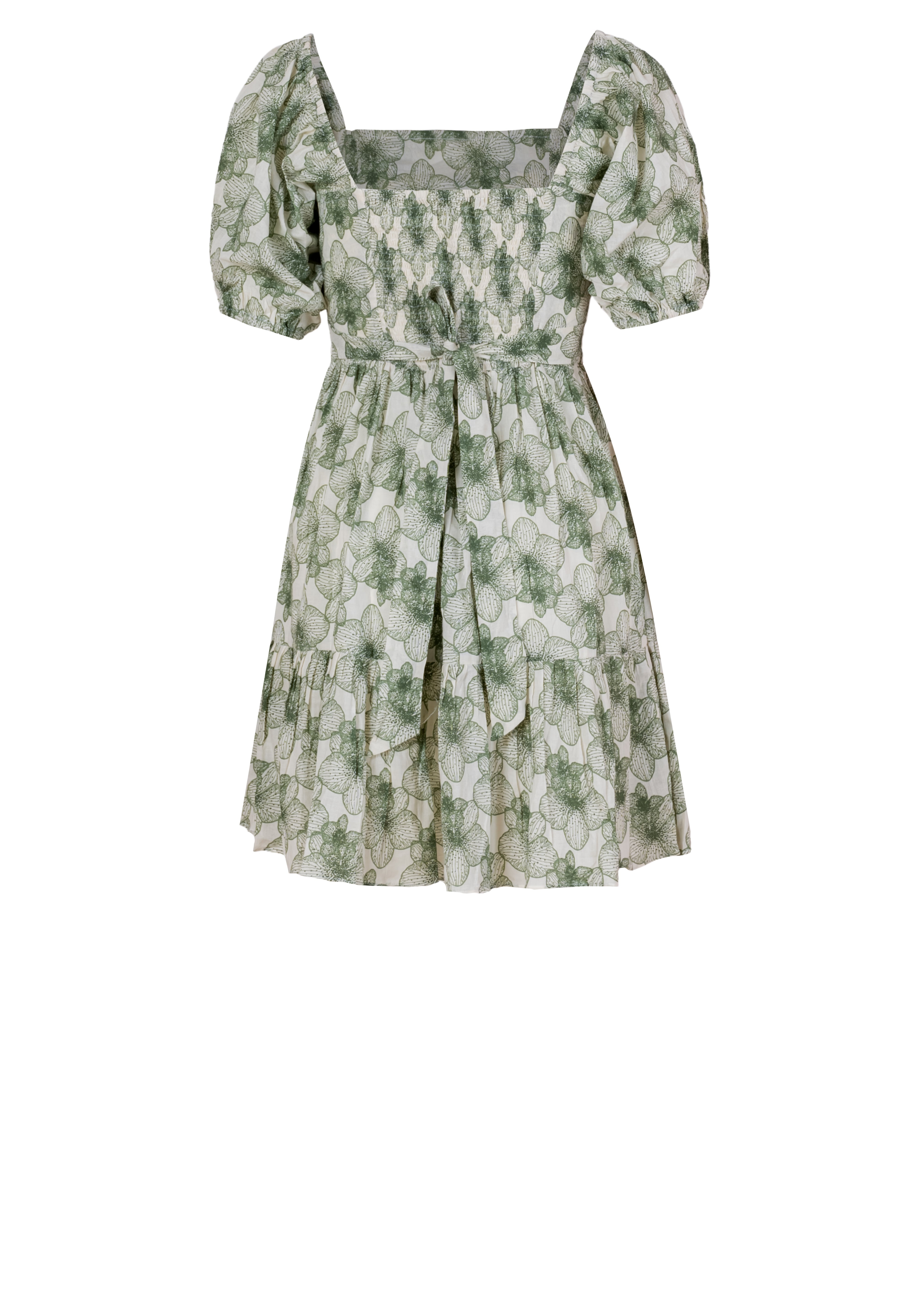 Pure Cotton Floral Puff Sleeve Mini Dress for Women