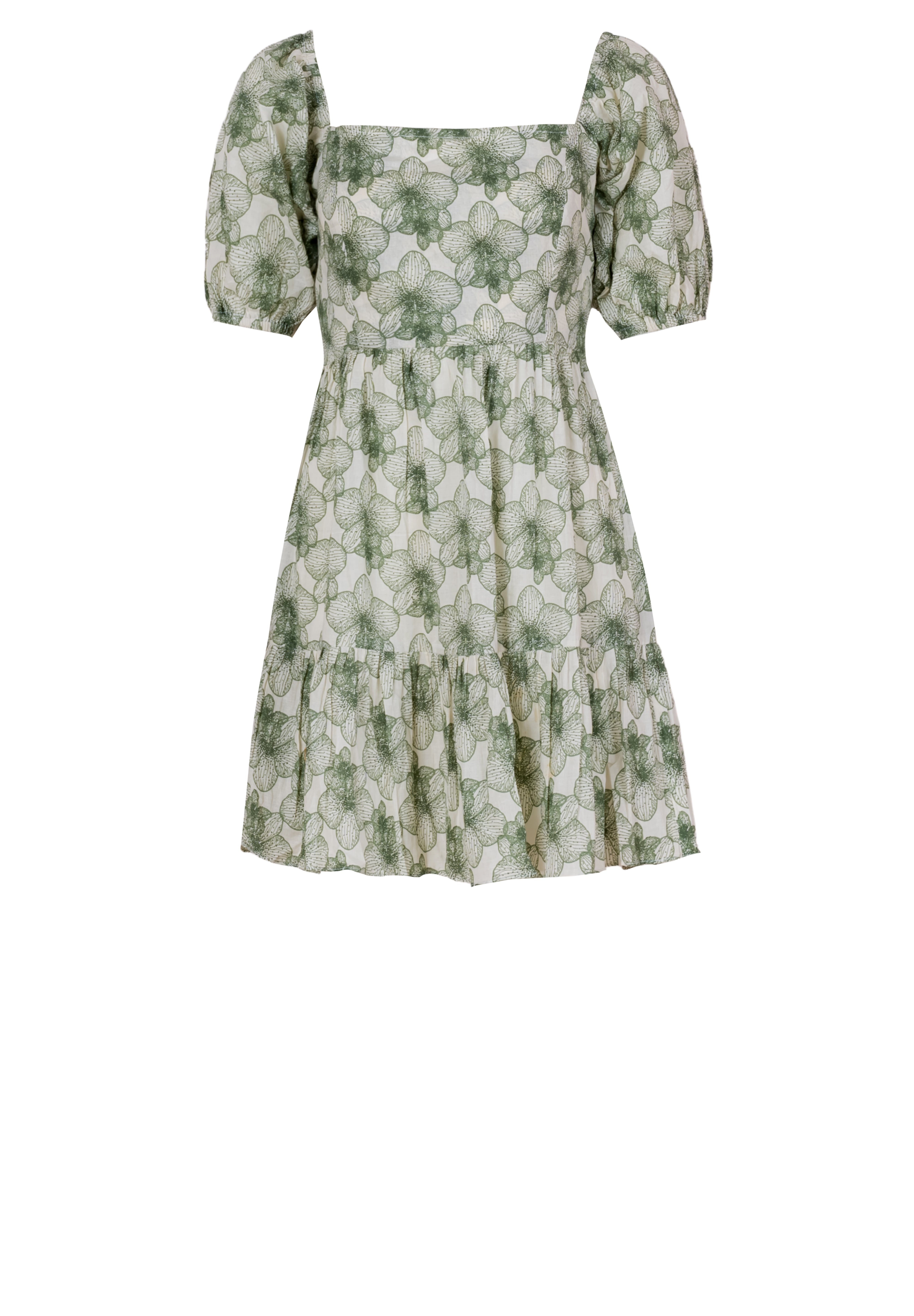 Pure Cotton Floral Puff Sleeve Mini Dress for Women