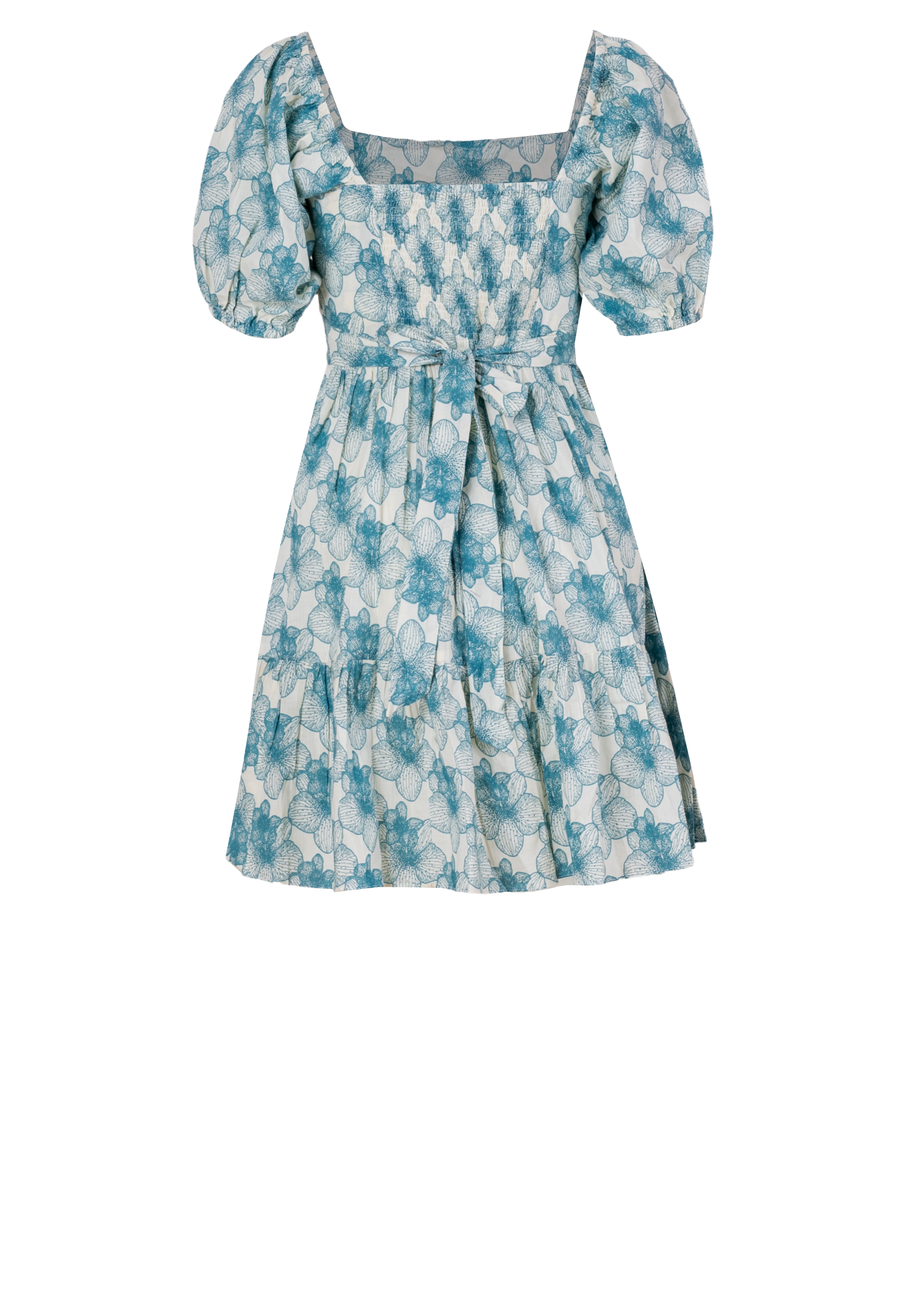 Pure Cotton Floral Puff Sleeve Mini Dress for Women
