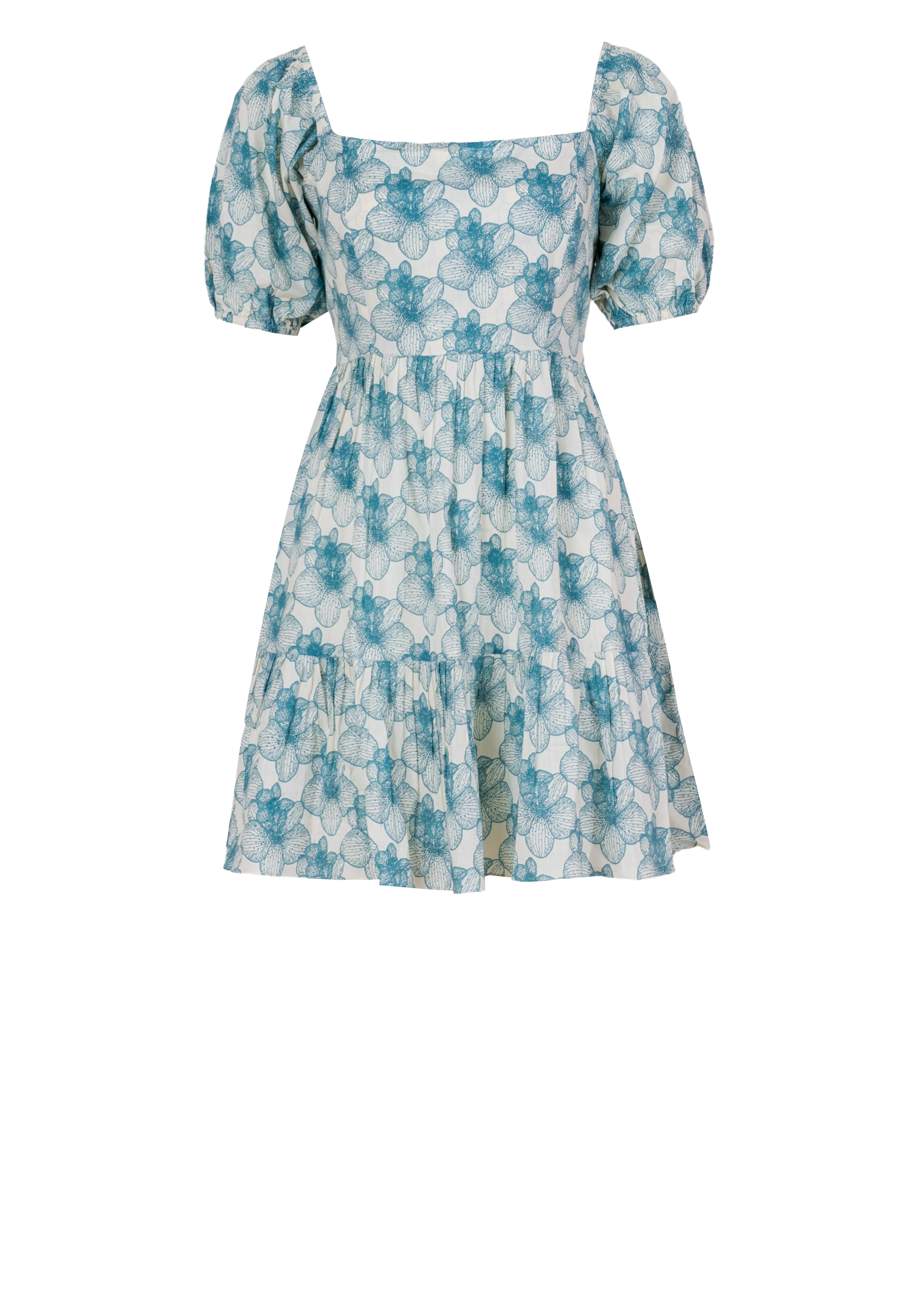 Pure Cotton Floral Puff Sleeve Mini Dress for Women
