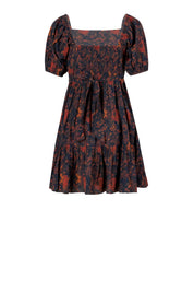 Cotton Floral Print Mini Dress With Relaxed Half Sleeves