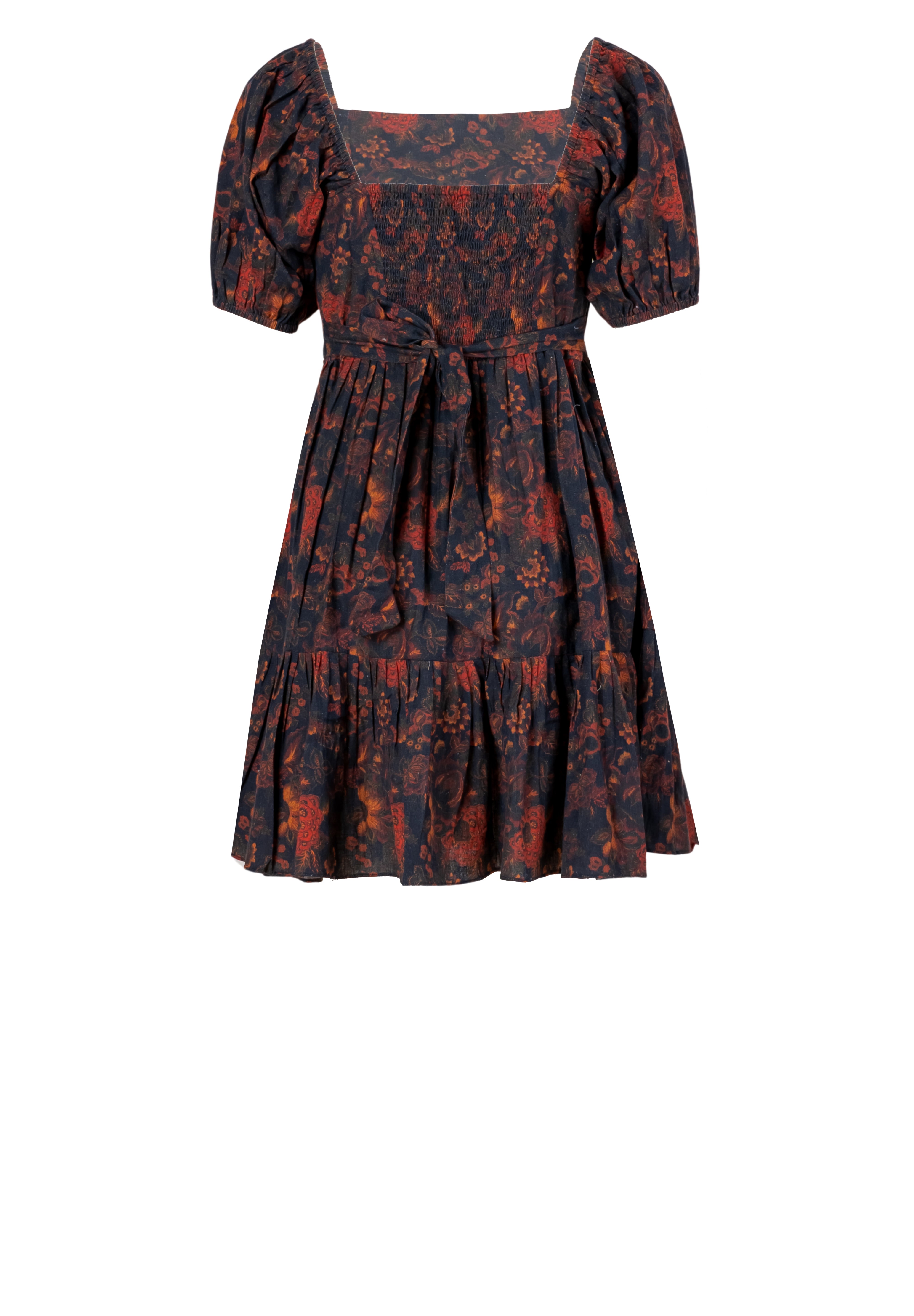 Cotton Floral Print Mini Dress With Relaxed Half Sleeves
