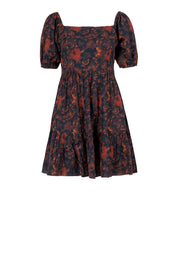 Cotton Floral Print Mini Dress With Relaxed Half Sleeves