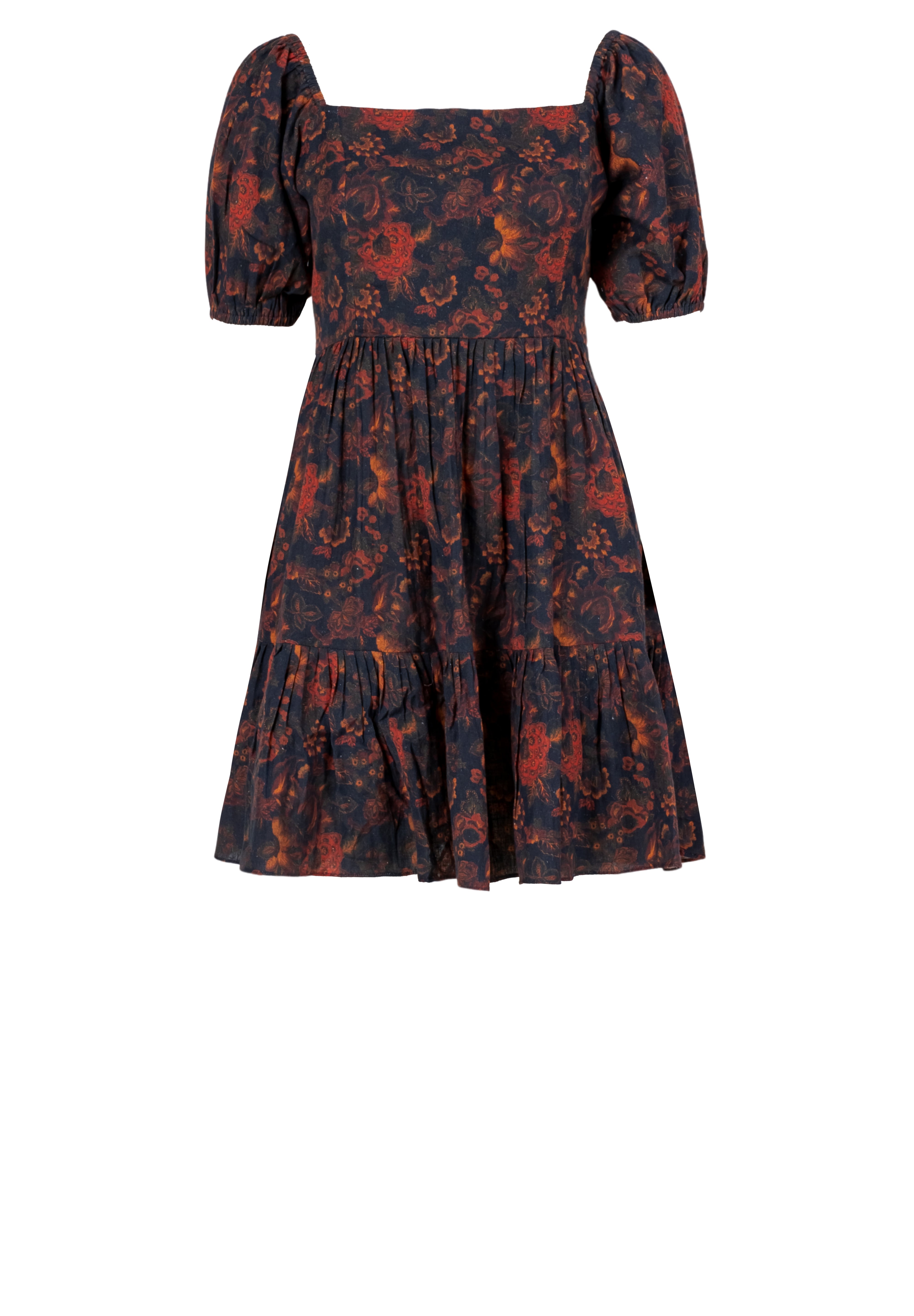 Cotton Floral Print Mini Dress With Relaxed Half Sleeves