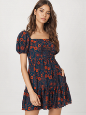Handloom Cotton Floral Fit & Flare Mini Dress for Women