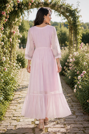 Blossom Trail Hand-Embroidered Maxi Dress