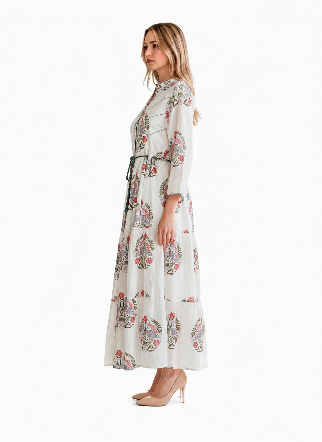 Cotton Boho Floral Print Maxi Dress for Women – Tiered Tassel Tie Summer Dress