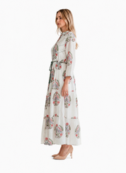Cotton Boho Floral Print Maxi Dress for Women – Tiered Tassel Tie Summer Dress