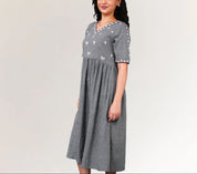Grey Handwoven Khadi Cotton Dress for Women