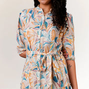Cotton Jute Floral Mini Dress for Women