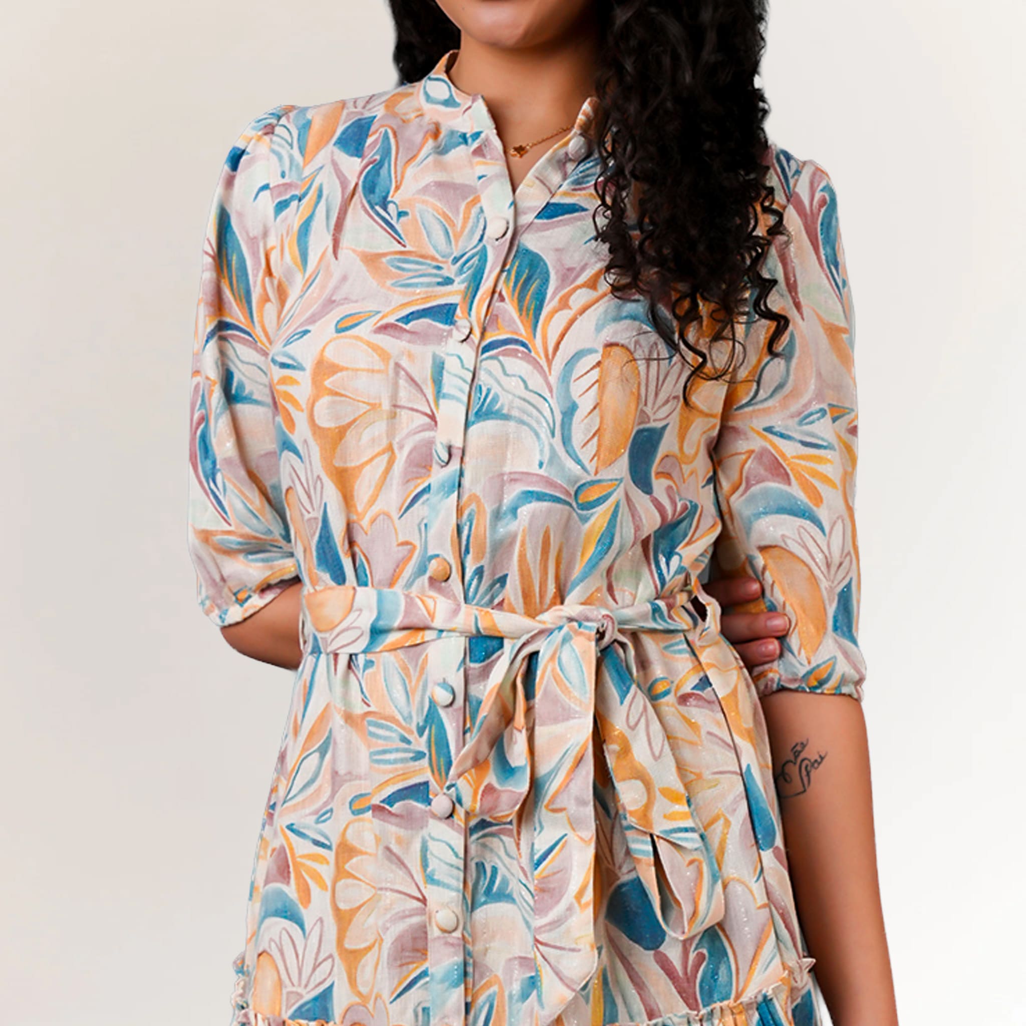 Cotton Jute Floral Mini Dress for Women