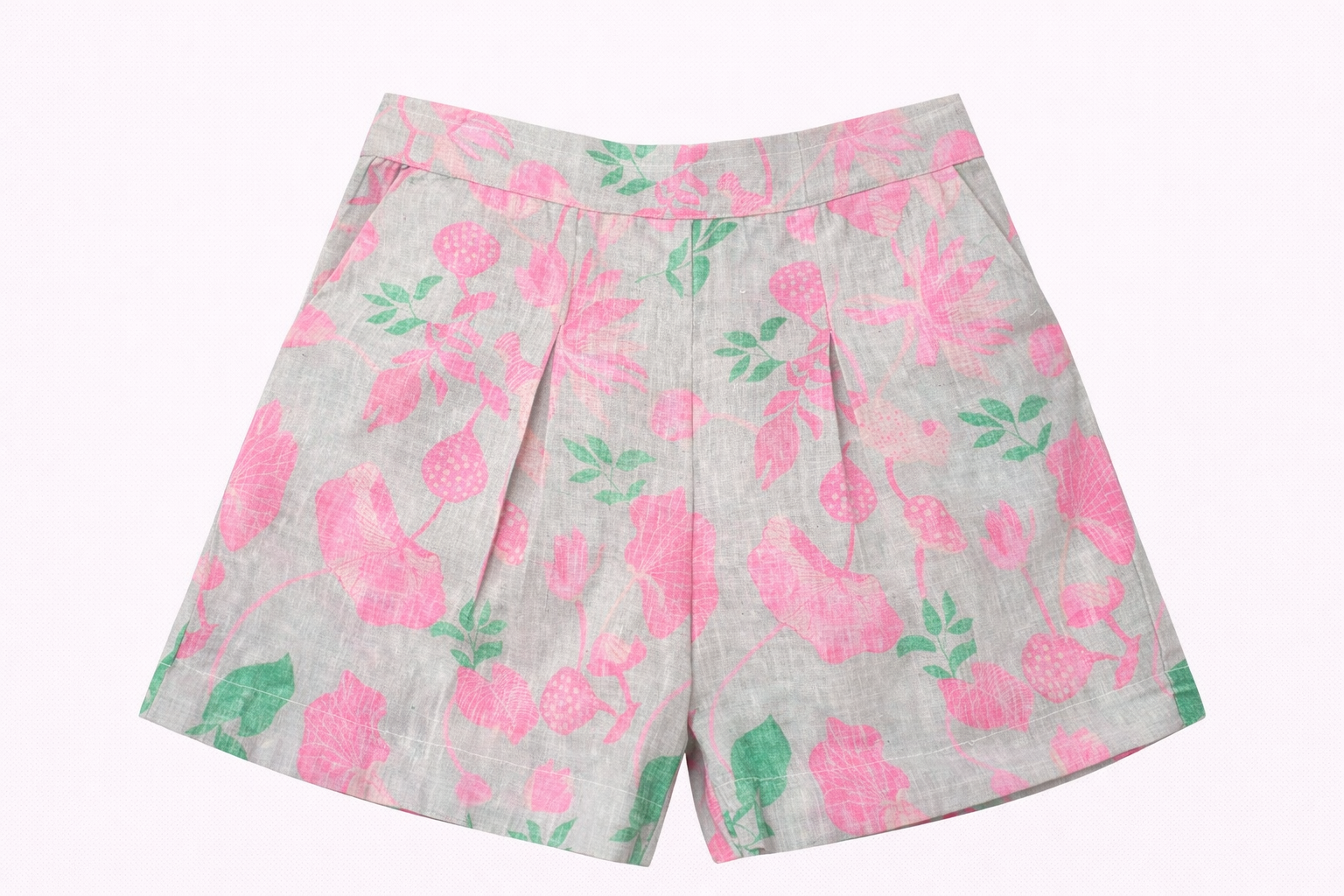 Floral Cotton Linen Co-Ord Set Summer Crop Top High-Waisted Shorts