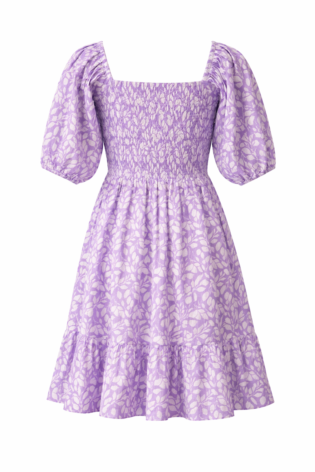 Printed Cotton Puff Sleeve Dress Women’s Square Neck Summer Dress