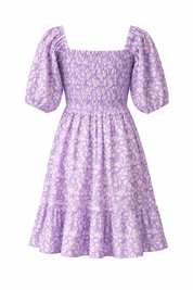 Printed Cotton Puff Sleeve Dress Women’s Square Neck Summer Dress