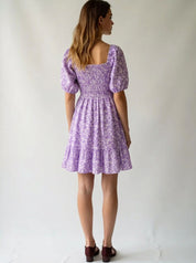 Printed Cotton Puff Sleeve Dress Women’s Square Neck Summer Dress