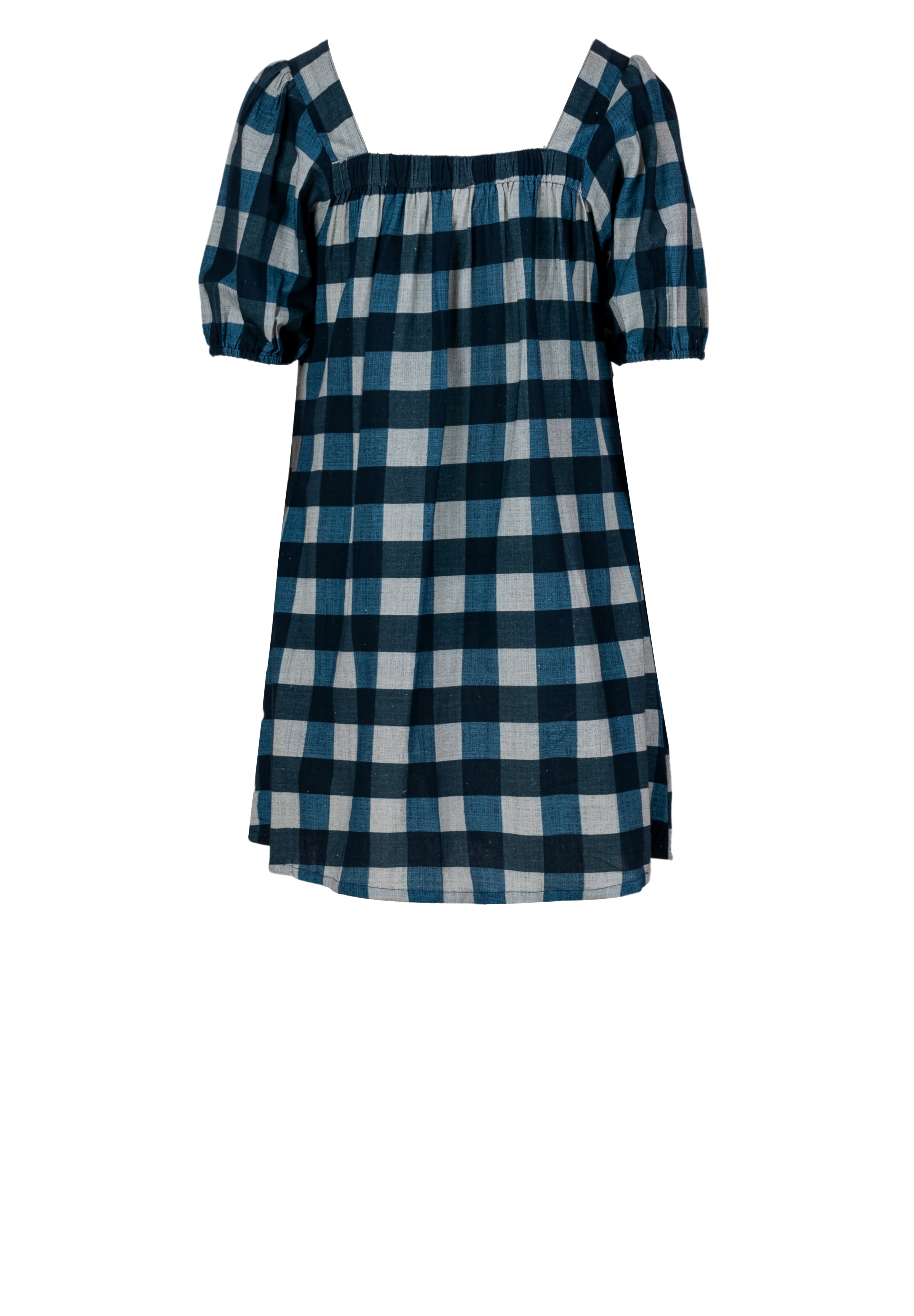 Handloom Cotton Floral Puff Sleeve Mini Dress for Women
