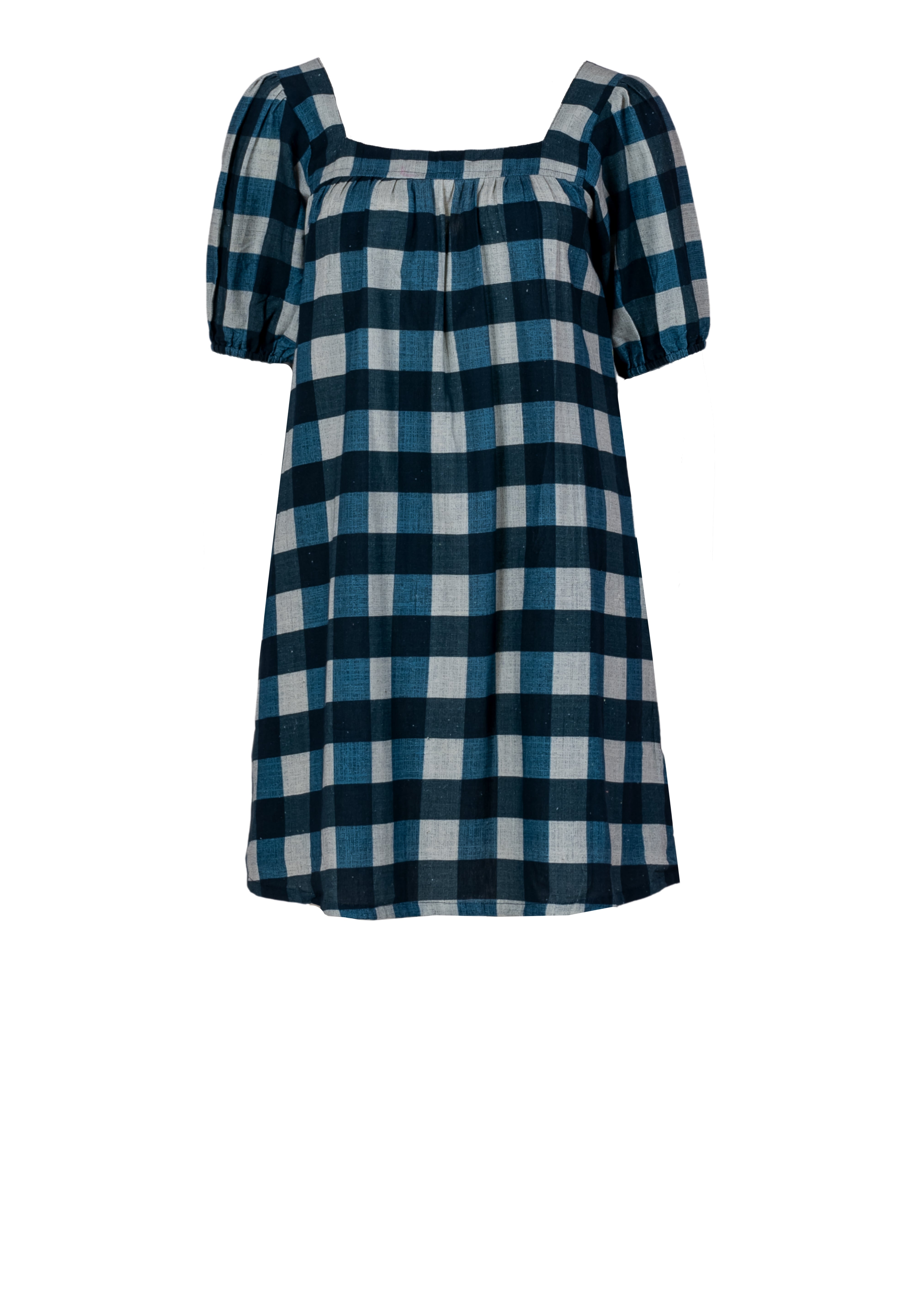 Handloom Cotton Floral Puff Sleeve Mini Dress for Women